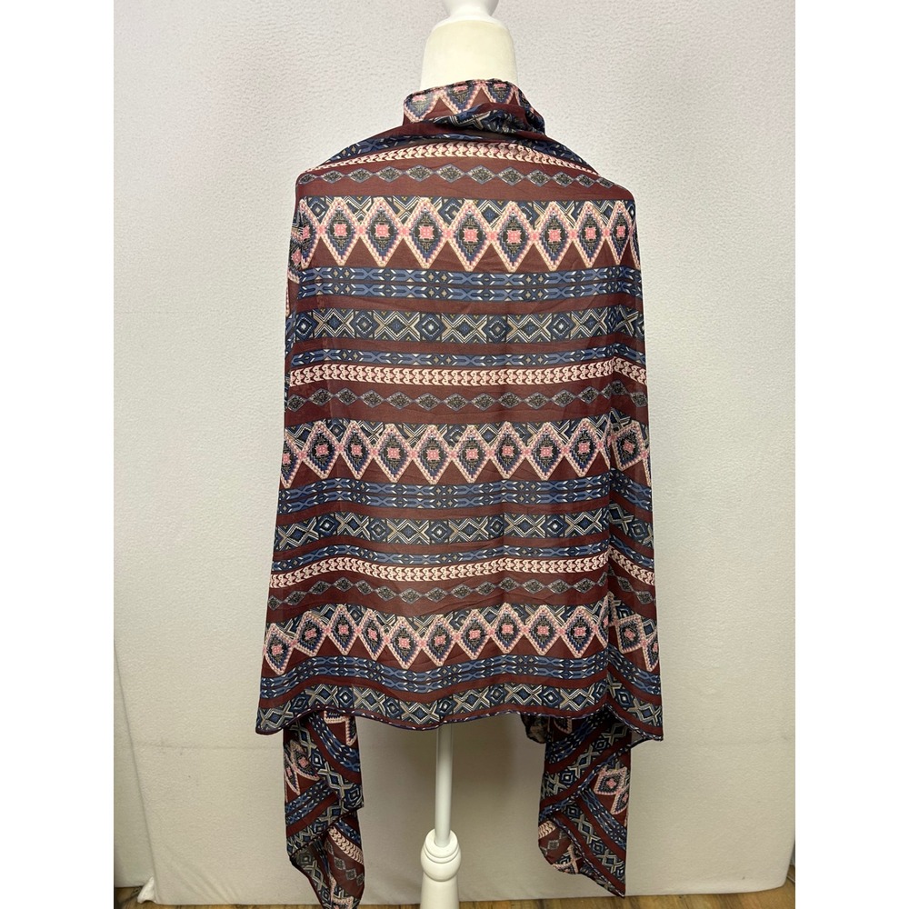 Boho Tribal Ethnic Womens OS Burgundy Geometric Silk Blend Wrap Scarf